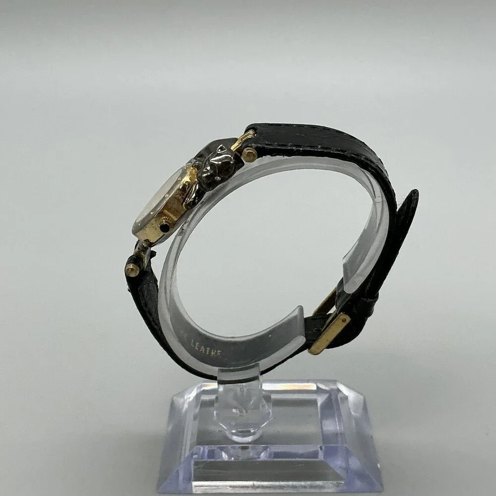 Womens Panther Watch 29mm MOP Dial Black Leather Dress Quartz New Battery